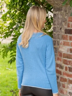 Womens Irish Knitwear|Cashmere And Merino Wool Sweaters*Sweater Shop Wool and Cashmere Cardigan Azure Blue