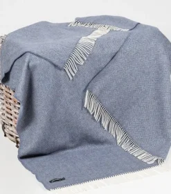 Cashmere & Merino Throws*Sweater Shop Wool and Cashmere Dusty Blue Herringbone Col:1476