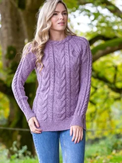 Womens Irish Knitwear*Sweater Shop Wool and Cashmere Fitted Crew Lavender