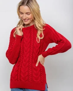 Womens Irish Knitwear|Womens Aran Fisherman Sweaters*Sweater Shop Wool and Cashmere Fitted Sweater - Red