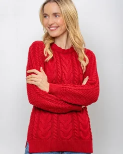 Womens Irish Knitwear|Womens Aran Fisherman Sweaters*Sweater Shop Wool and Cashmere Fitted Sweater - Red