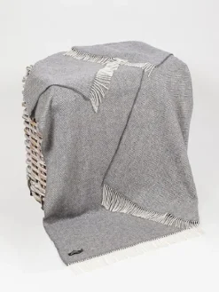Cashmere & Merino Throws*Sweater Shop Wool and Cashmere Grey Herringbone Throw Col: 1474