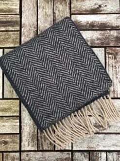 Wool Cashmere*Sweater Shop Wool and Cashmere Herringbone Scarf Charcoal / Beige 2410