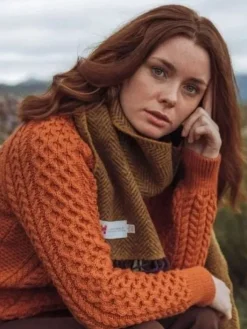 Ladies Wool Cashmere Scarves*Sweater Shop Wool and Cashmere Herringbone Scarf Mustard - 2444