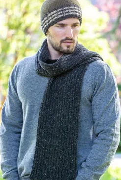 Wool Cashmere*Sweater Shop Wool and Cashmere Luxe Ribbed Scarf Charcoal - Made in Ireland
