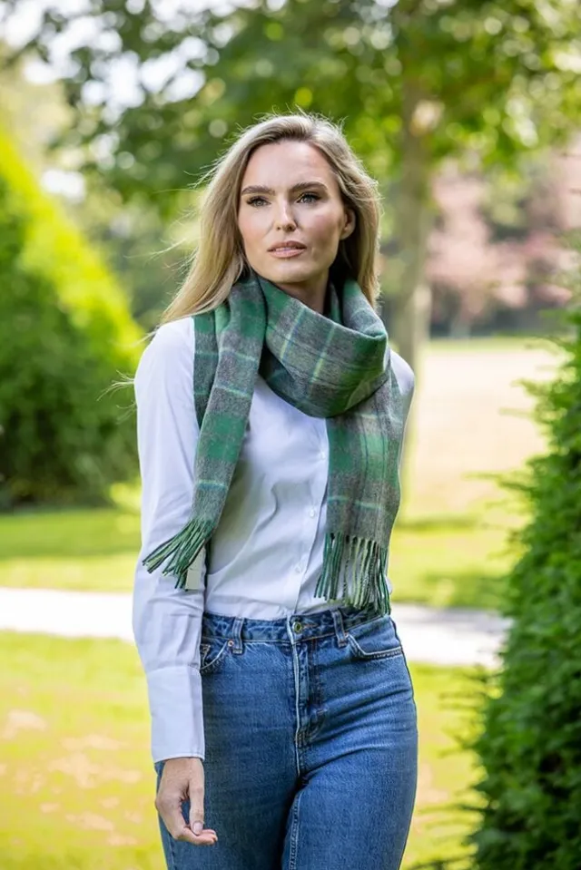 Ladies Wool Cashmere Scarves*Sweater Shop Wool and Cashmere Scarf Green Tartan