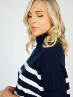 Womens Irish Knitwear|Cashmere And Merino Wool Sweaters*Sweater Shop Wool and Cashmere Sweater - Navy Stripe