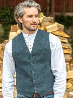 Mens Waistcoats*Sweater Shop Wool Blend Lined Waistcoat Navy Herringbone