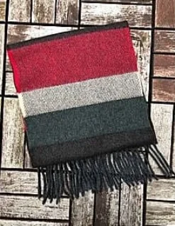 Wool Cashmere*Sweater Shop Wool Cashmere Scarf Made in Ireland - Wine/green/charcoal Mix 8002